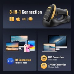 Tera HW0009 Wireless Barcode Scanner 1D 2D QR Bluetooth w/ Cradle Yellow