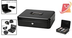 Large Metal Cash Box with Key Lock 11.81 x 9.84 x 3.46 in X-Large Durable Steel