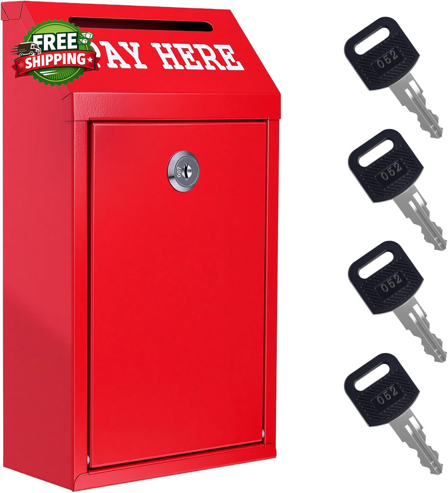 Locking Cash Box with Slo Metal Money Donation Box with Lock and 4 Keys Wall