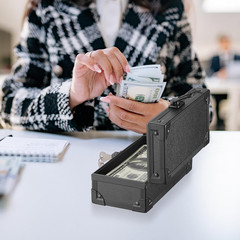 Black Lockable Cash Box Money Storage Case with Lock Aluminium Alloy