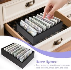 Money Organizer for Cash, 8 Compartment Wooden Cash Divider Storage Organizer…
