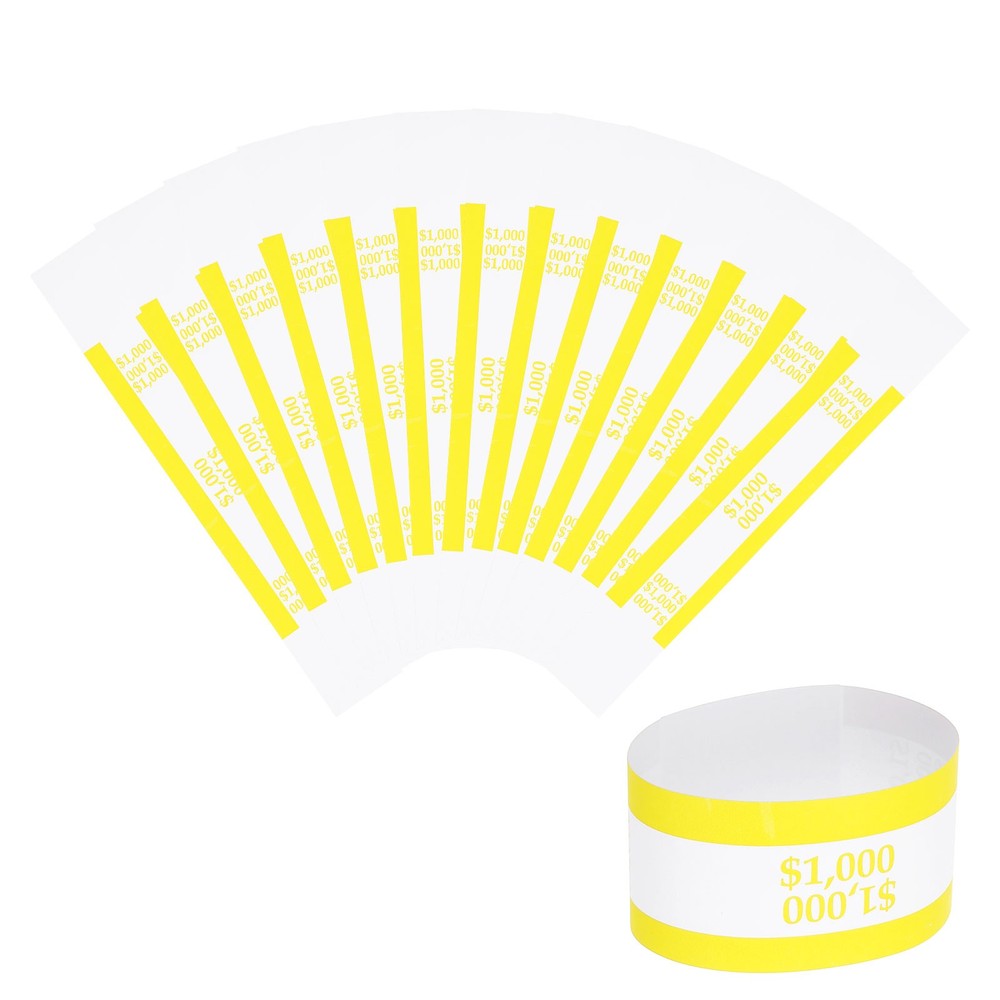 50 Pcs Money Band 1000 Dollar Money Bill Wrapper Self-Adhesive Bill Band Yellow