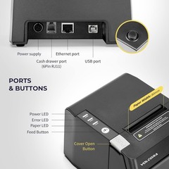 Volcora Thermal Receipt Printer, 80mm USB/Ethernet POS QR Code Printer with A…