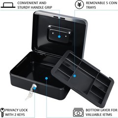 Large Portable Cash Box with Removable Tray & Dual Key Lock – 9.84″ x 7.87″