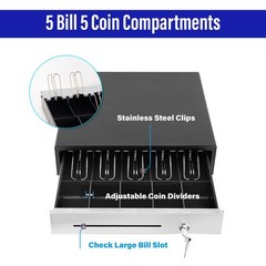 SAM4s 16 Stainless Steel Front Heavy Duty Black POS Cash Drawer with 5Bill/5Coin