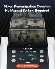 VEVOR Money Counter Machine Cash Counter with Value Count 1200 Notes/Minute