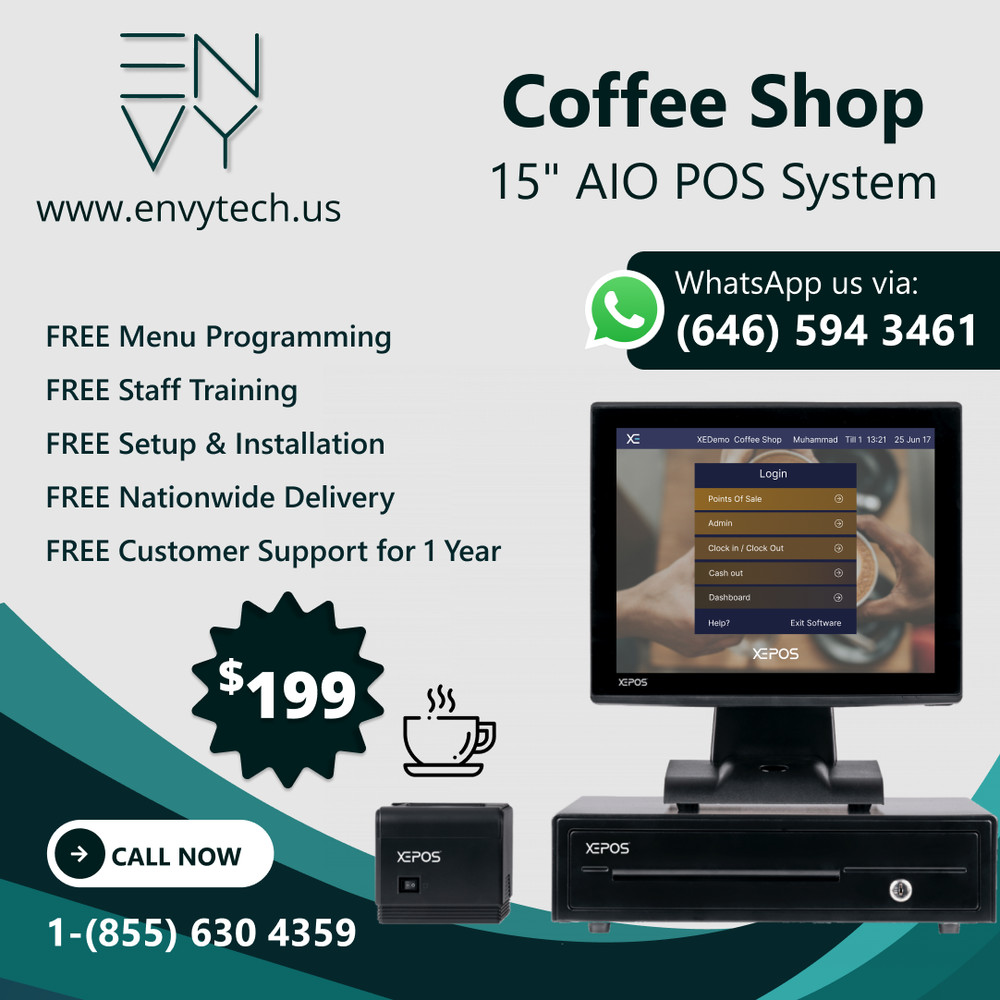 15″ Touchscreen POS Cash Register Till System For Coffee Shops