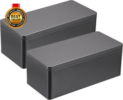 2 Packs Black Metal Cash Box Rectangular Money Organizer with Lid Currency Stora
