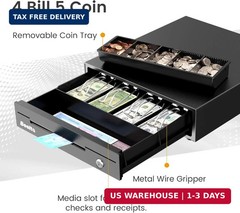13″ Cash Register Drawer for Small Business, 4 Bill/5 Coin with Check Slot, Stee