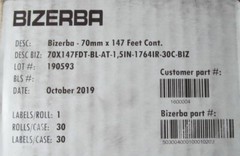 CASE 30-ROLLS GENUINE BIZERBA THERMAL LABEL PRINTER PAPER 70mm x 147ft 1.6 CORE