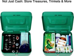Medium Cash Box with Key Lock – Durable Metal Cash Box with Money Tray, Green…
