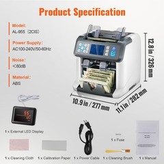 Money Counter Machine, Bill Counter with Mixed Denomination, 2CIS, SN, UV, IR