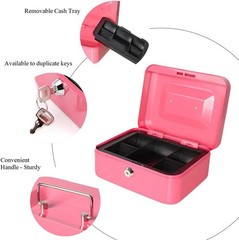 Elegant Pink Metal Cash Box with Key Lock – Portable & Durable Storage Solution