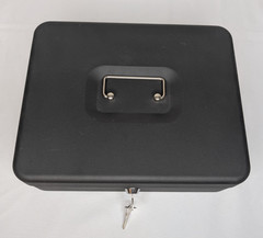 Large Lockable Cash Box with Money Tray & Key, Black, 11.8×9.45×3.54