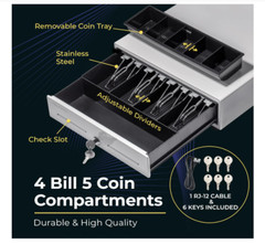 13 Cash Register Drawer for Point of Sale POS System with 4 Bill 5 Coin