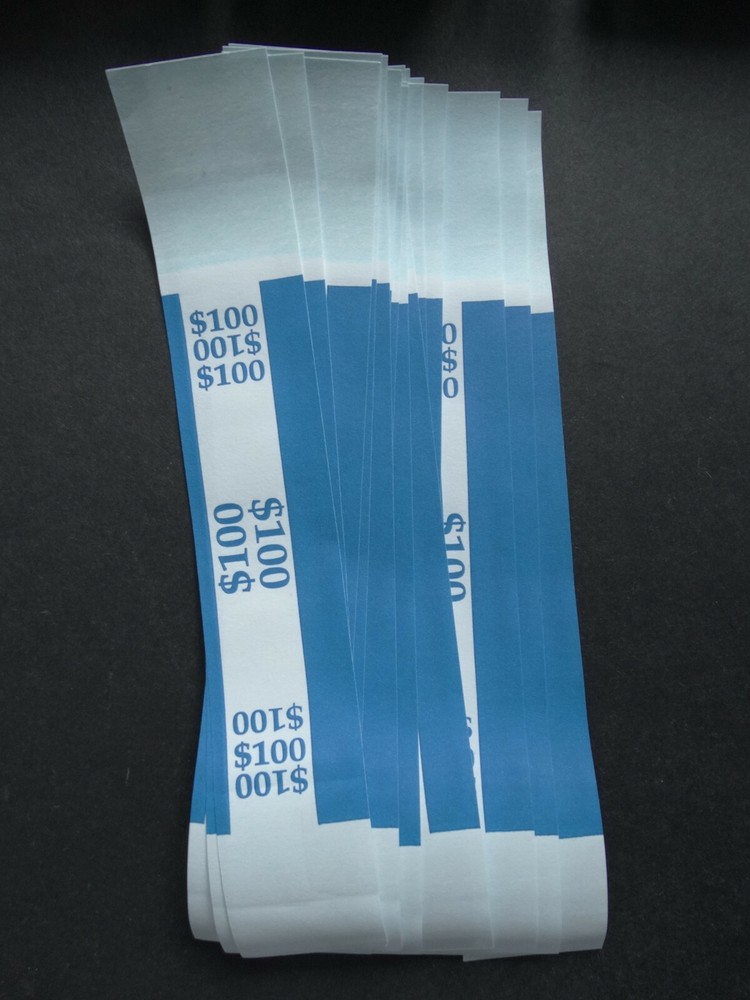 20 – Blue $100 Cash Money Self-Sealing Straps Currency Bands