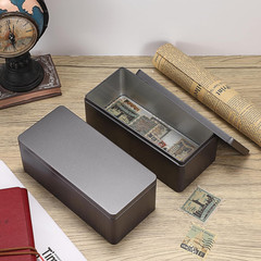 2 Packs Black Metal Cash Box Rectangular Money Organizer with Lid Currency Stora