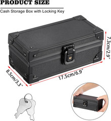 Black Lockable Cash Box Money Storage Case with Lock Aluminium Alloy