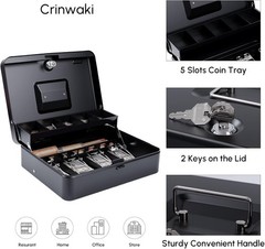 Cash Box with Money Tray and TOP Key & Push-Button Lock, Money Saving Lock Bo…