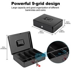 Black XL Large Locking Metal Cash Box Key Save Organizer 100 Coin Wrappers