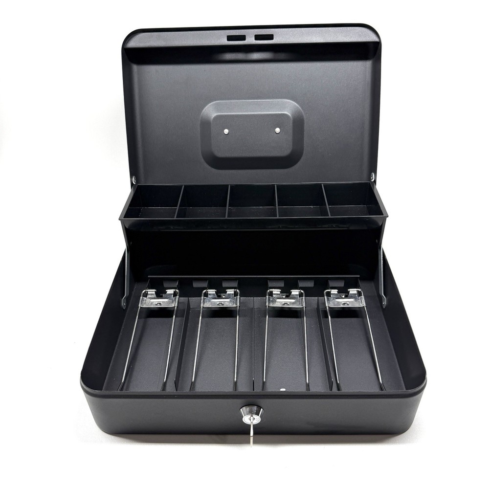 Large Cash Box with Money Tray and Lock, Metal Money Box for Cash, Lockbox