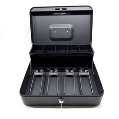 Large Cash Box with Money Tray and Lock, Metal Money Box for Cash, Lockbox