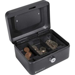 BARSKA 6 Inch Small Steel Cash Box Safe w/ Removable Tray and Key Lock, CB11828