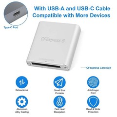 USB 3.1 Gen 2 CF Express Type B Card Reader + USB C Data Cable, 10Gbps Speed