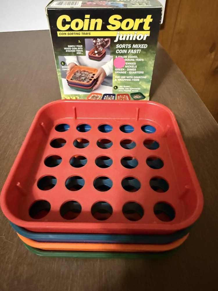 Vintage Coin Sort Junior Speed Coin Sorting Trays Set Change Counter With Box