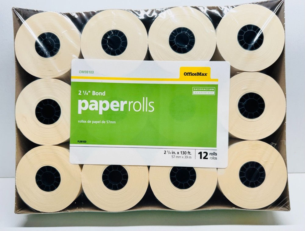 LOT OF 12 ROLLS-CASH REGISTER /CALCULATOR/RECEIPT PAPER-2-1/4″ x 130′-NEW IN PKG
