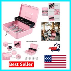 Stylish Pink Cash Box with Key Lock – Tiered Design for Organized Storage