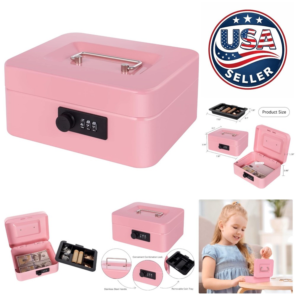 Compact Pink Cash Box with Combination Lock – Perfect for Secure Cash Storage