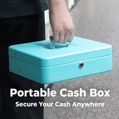 Large Cash Box with Key Lock, Metal Money Box for Cash, Portable Locking Safe…