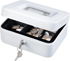 Medium Cash Box with Removable Money Tray, Key Lock Metal Storage Box with 2 Key