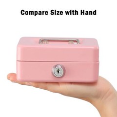 Locking Steel Mini Cash Box with Removable Coin Tray and Key Lock for Kids 4….