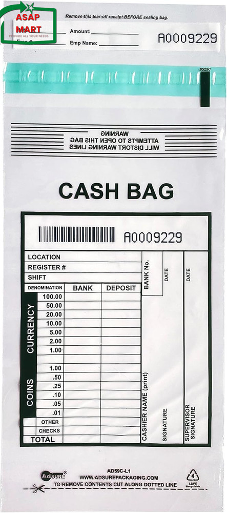 Clear Plastic Small Bank Deposit Bags for Cash | Pack of 1000 | 5″X9″|Tamper Evi