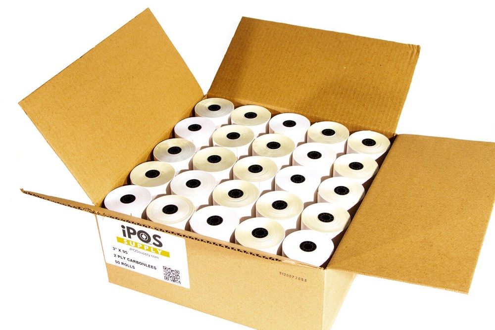 3″ x 95′ 2-Ply Carbonless Paper (50 rolls/case) – White / Canary Fast Shipping