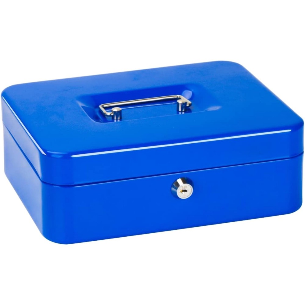 Portable Alloy Steel Cash Box with Key Lock & Multiple Compartment Tray 9.84”