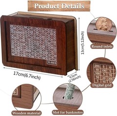 10000 Savings Challenge Box,Cash Vault Wooden Savings Box,kakeibo Money Box,W…