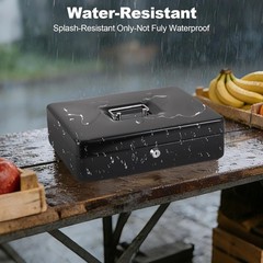 Metal Locking Cash Box with Money Tray and Secure Lock Organizer for Home