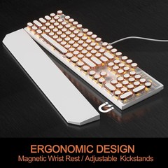 Typewriter Mechanical Gaming Keyboard, Retro Gold Punk Round Keycaps LED Back…