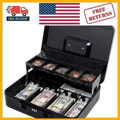 Stylish 11.8″ x 9.5″ Black Cash Box with Sliding Lid – Scratch Resistant Design