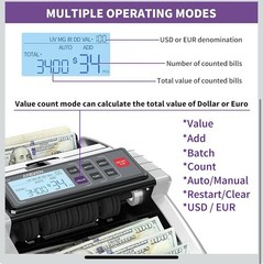 New AL1000 Money Counter Machine w/Value Counting, Support Dollar & Euro, UV, M