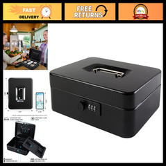 Large Cash Box with Combination Lock – Metal Money Safe with Tray, 9.84″x7.87