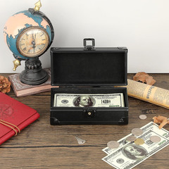 Black Lockable Cash Box Money Storage Case with Lock Aluminium Alloy