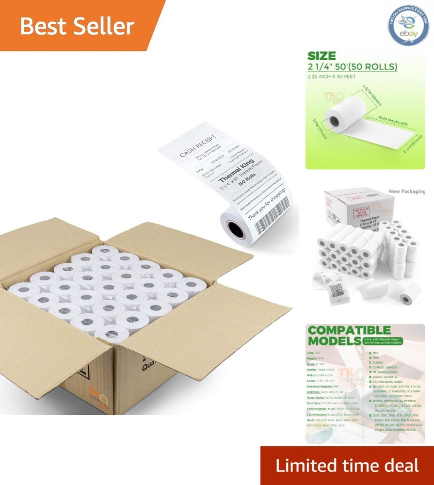 50 Rolls of 2 1/4″ x 50′ Biodegradable Thermal Receipt Paper for POS Systems