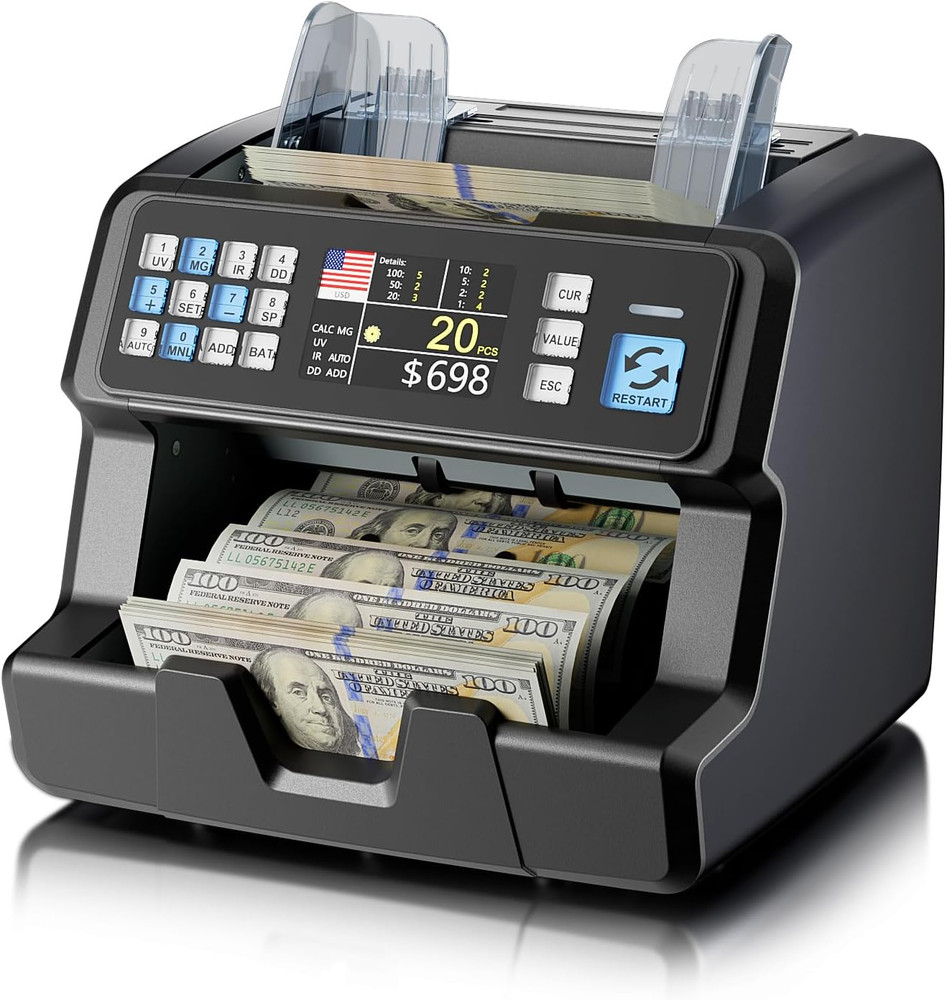 Money Counter with Value Counting, Top-Loading Bill Counter for USD/EUR/CAD, 3.5