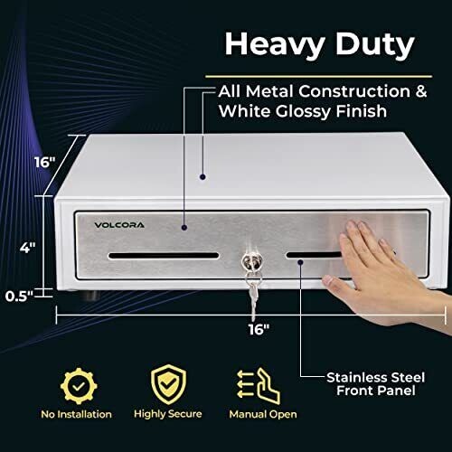 Cash Drawer 16″ Manual Push Open Cash Register Drawer For Point Of Sale White