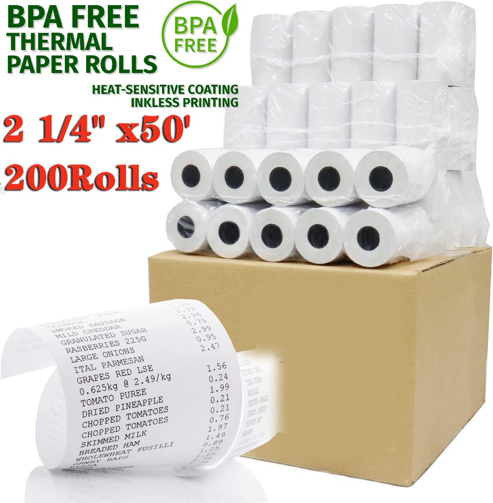 200 Rolls 2 1/4 x 50′ Thermal Paper Credit Card Cash Register POS Receipt Paper