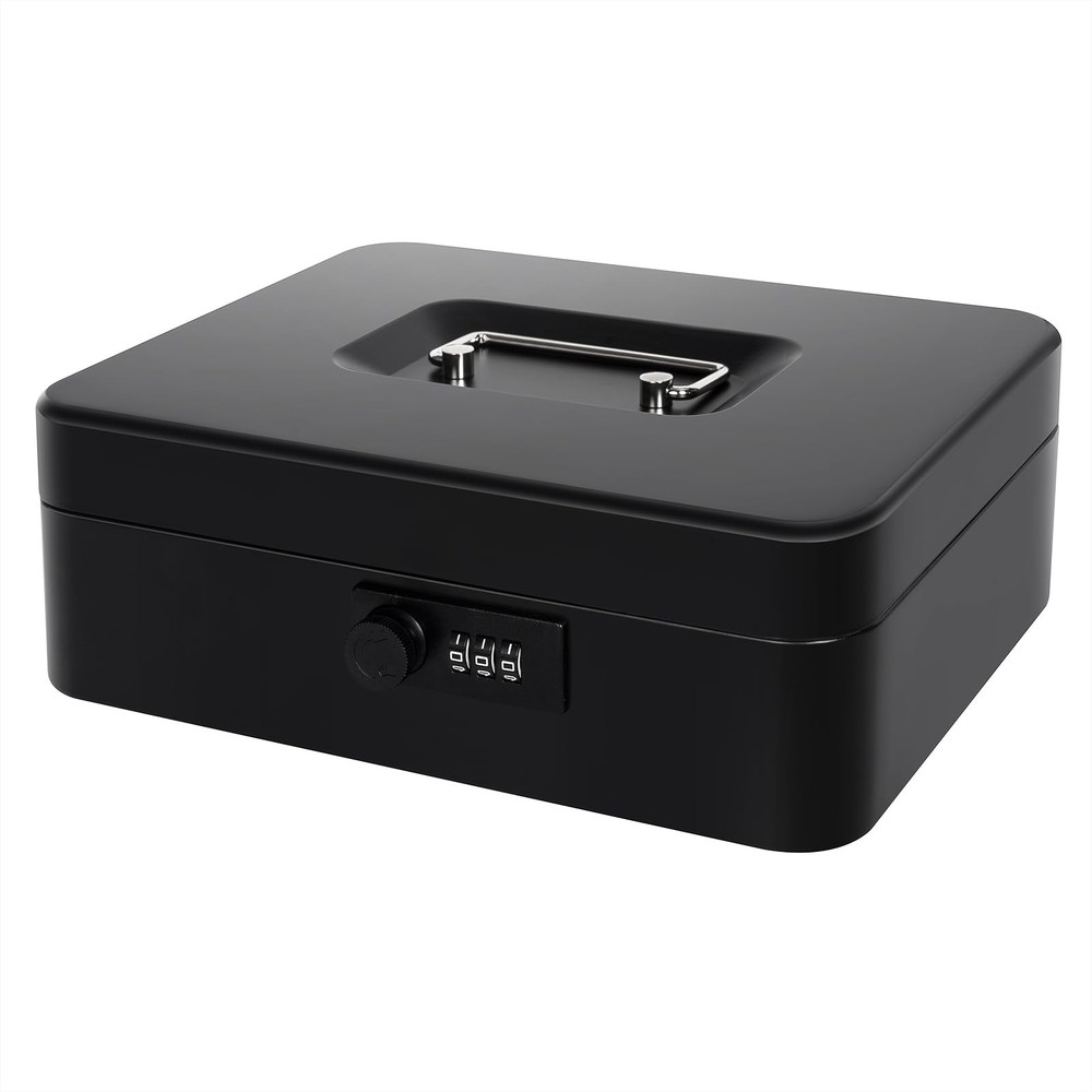 Black Small Metal Petty Cash Lock Box Key Money Tray 5.9×4.7×3.1 Inches